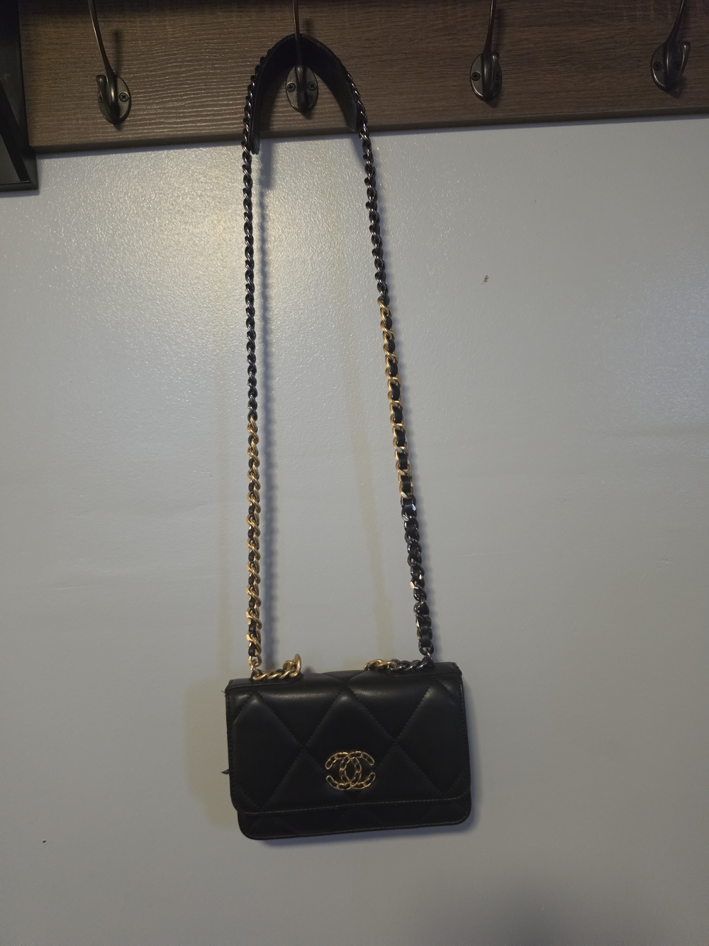 Black Quilted Chain-Shoulder Bag with Gold Hardware